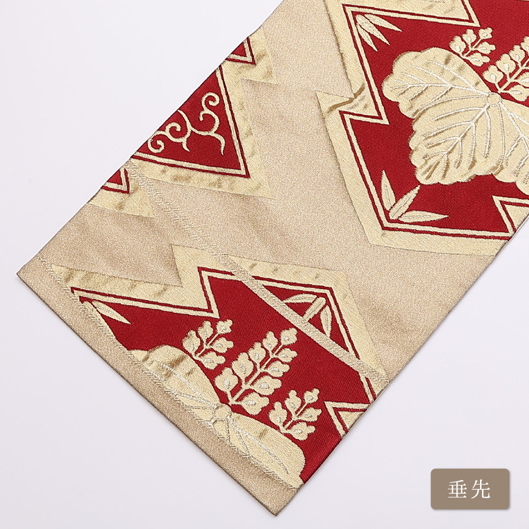 袋帯 帯丈412cm 正絹 六通 フォーマル 松皮菱 桐 金系 1243-00870