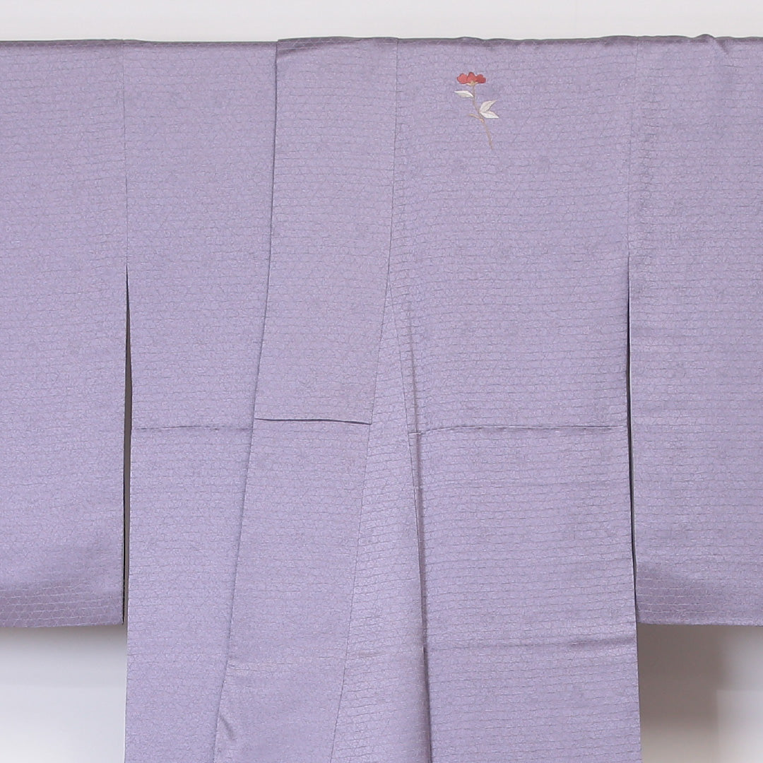 訪問着 袷 身丈160~164cm 裄63.5cm 正絹 蘇州刺繡 唐花 鱗柄 紫系 Sランク 1212-00580