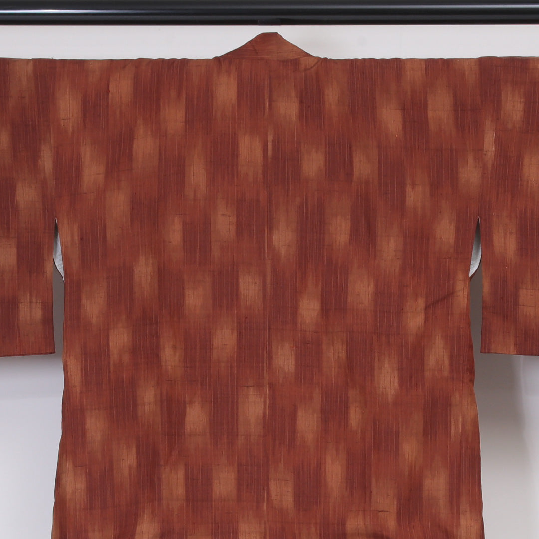 道中着(紬) 袷 身丈83cm 裄丈65cm 正絹 Sランク Mサイズ カジュアル 無地 朱系 1264-05764