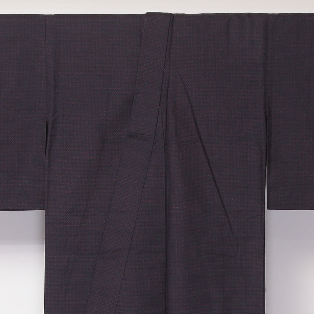 紬 単衣 身丈152cm 裄62.5cm 正絹 十字絣 肩当て 真綿紬 黒系 Aランク 1216-01090