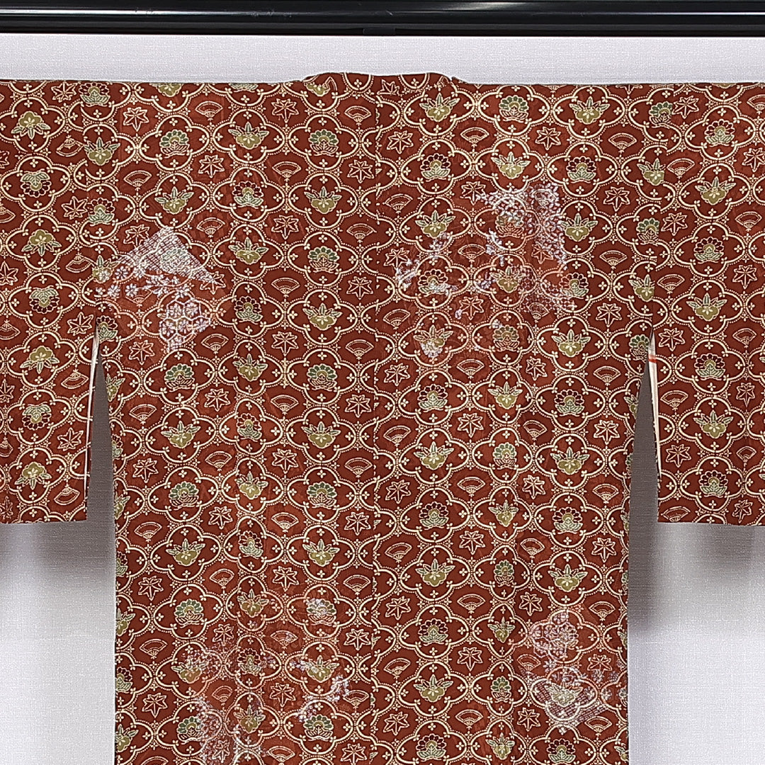 アンティーク 道行コート 袷 身丈79cm 裄丈62cm 正絹 Aランク Sサイズ 紅葉 茶系 RP 1237-10304