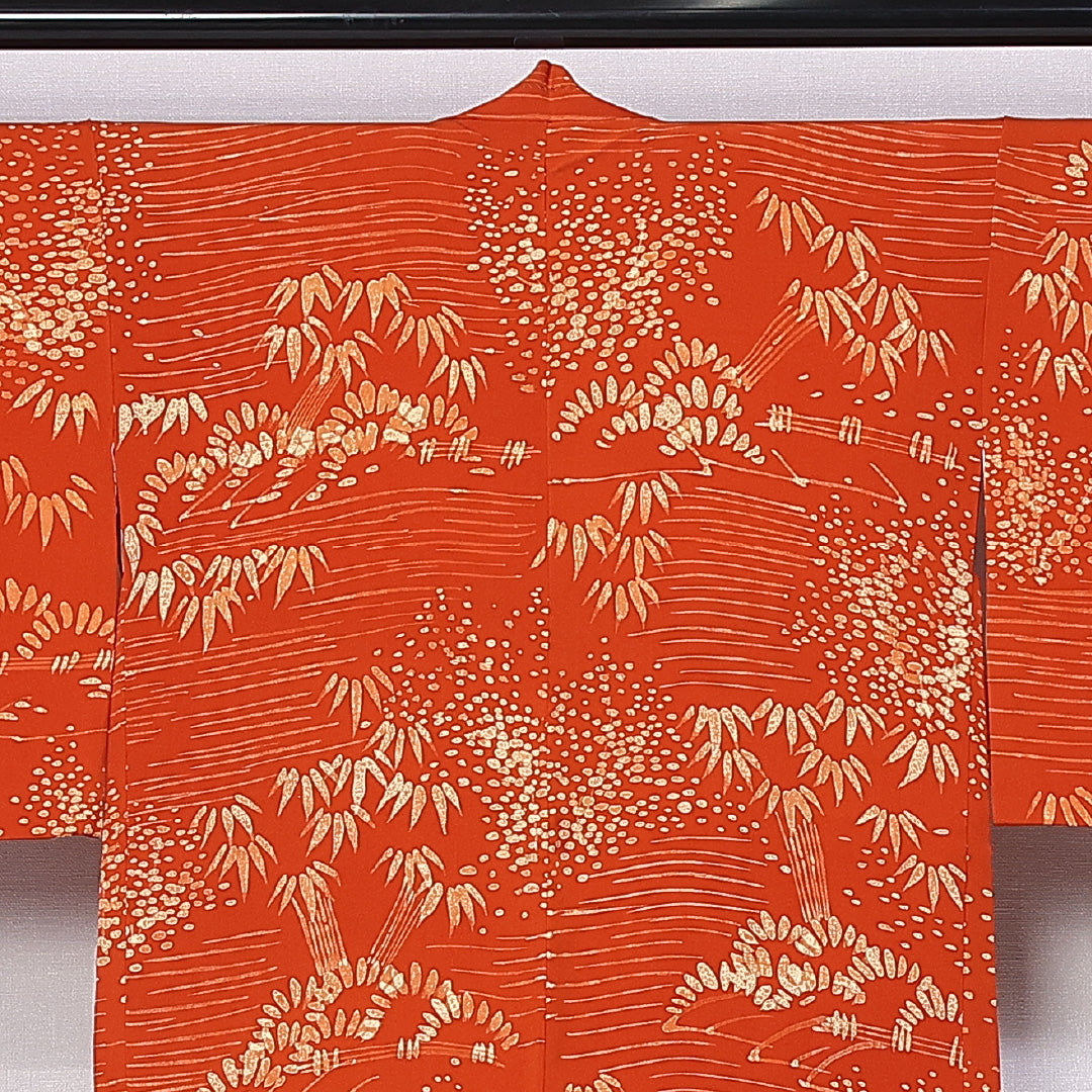羽織 身丈81cm 裄丈63cm S 正絹 Sランク 袷 紐あり 笹 たたき染め 1217-11076