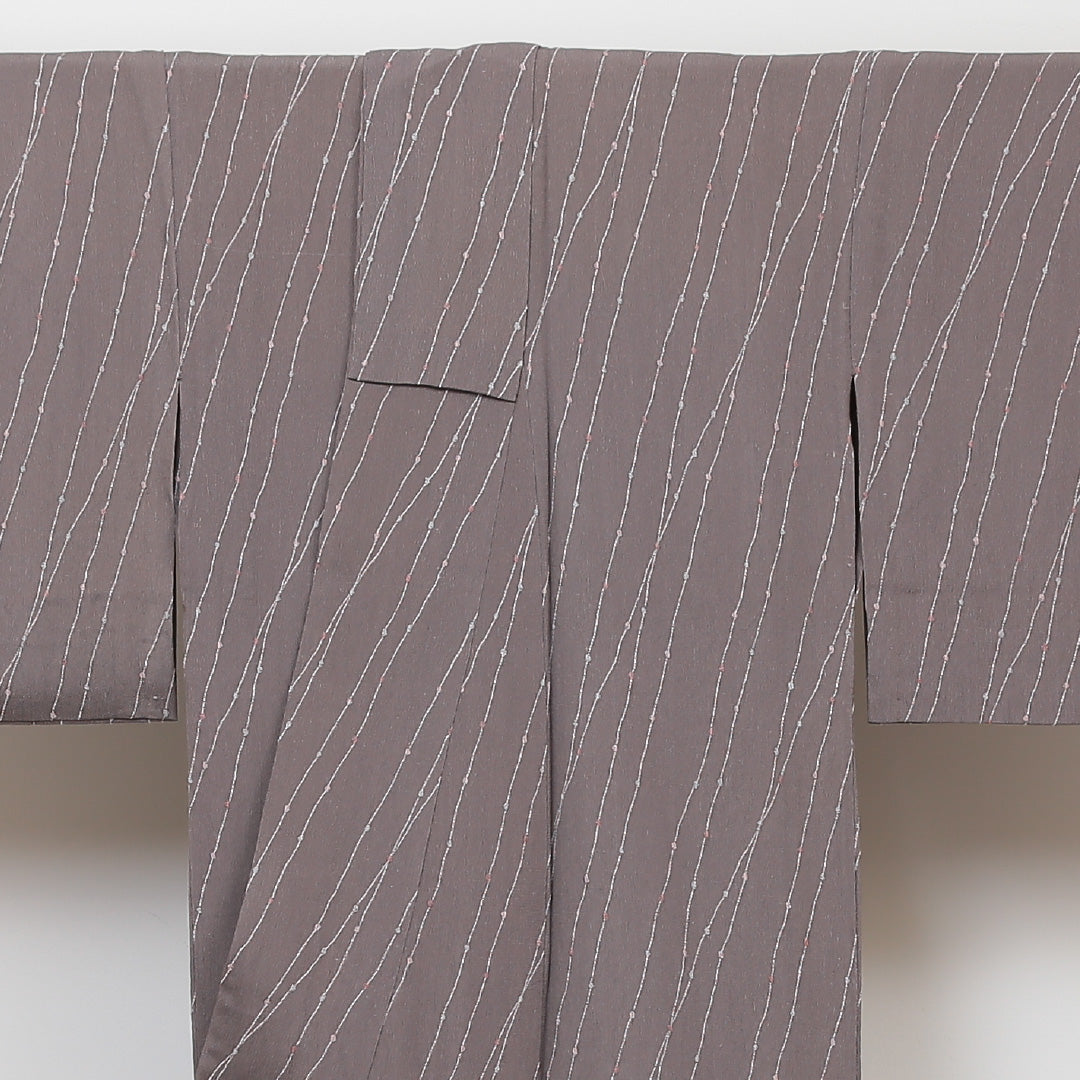 小紋 単衣 身丈150cm 裄64cm 茶系 正絹 Bランク 1215013664214