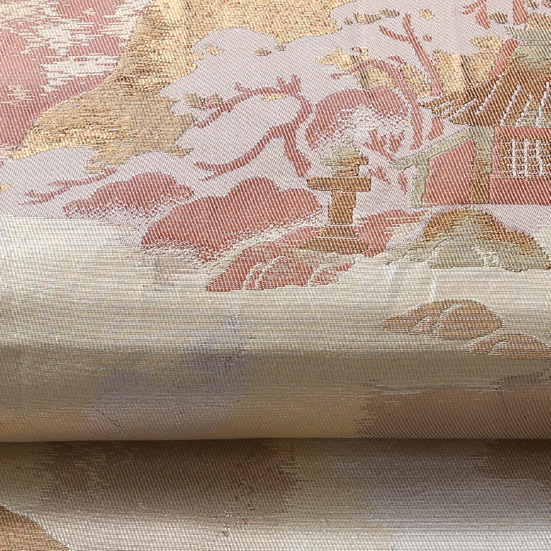 名勝 寂光院 袋帯 帯丈400cm 六通 フォーマル Aランク 正絹 引箔 寂光院 写実的 存在感 金系 1223-01719