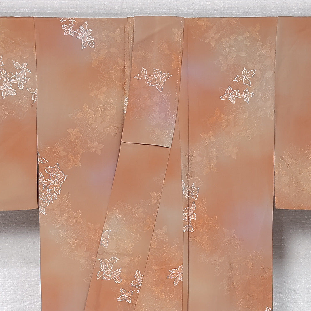 小紋 袷 身丈149cm 裄丈61cm 正絹 Aランク インフォーマル 広衿 XSサイズ ぼかし染 花柄 茶系 HP 1221-11935