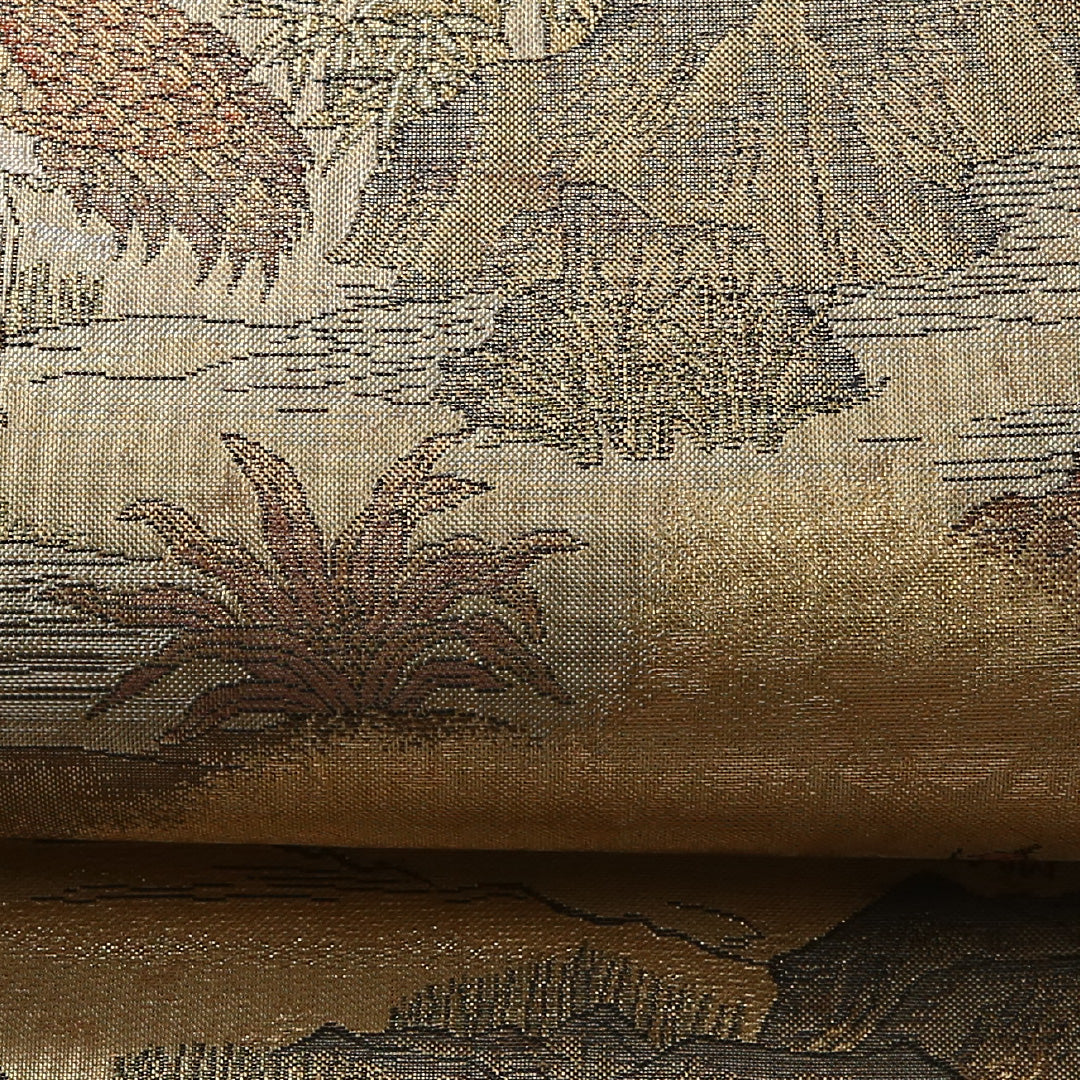 袋帯 帯丈430cm 正絹 全通 雪舟 セミフォーマル 綴れ織 四季山野 浮世絵 金系 1243-01623