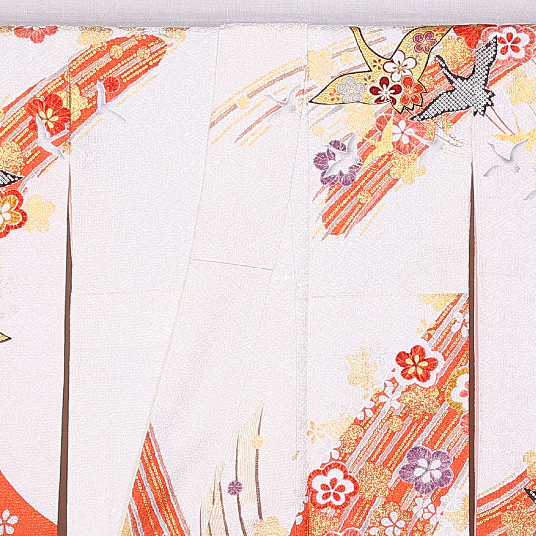 振袖 身丈154cm 裄丈63cm 袷 正絹 Sランク 広衿 梅 鶴 金糸 1213-F0381