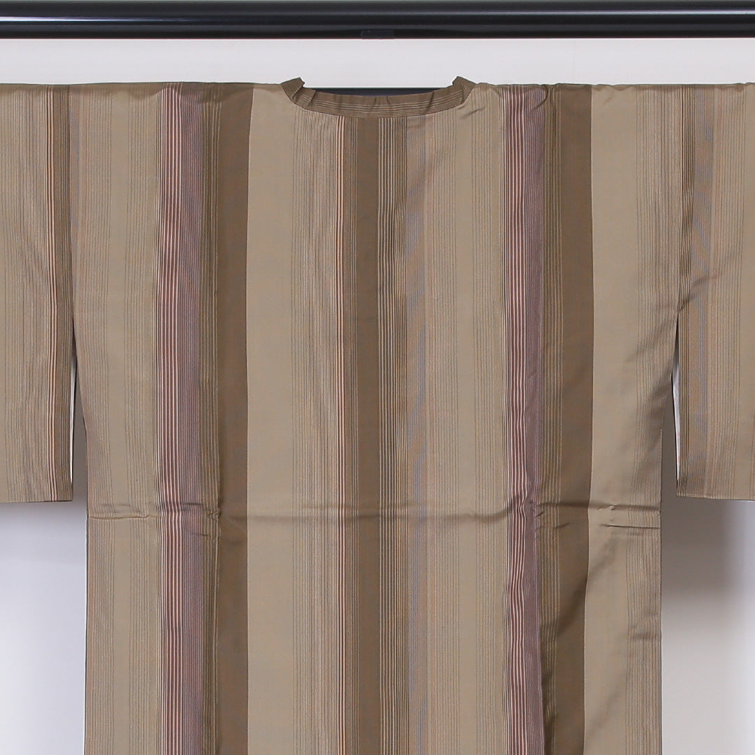 未使用品 道行コート 袷 身丈86cm 裄丈66cm 正絹 Nランク セミフォーマル Mサイズ ガード加工 縞 茶系 RP 1237-05857