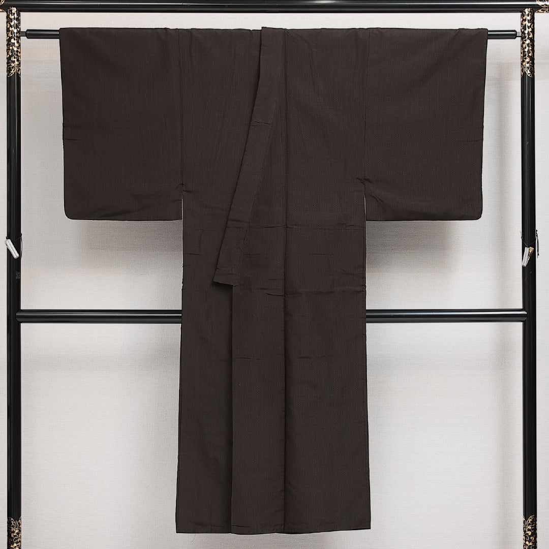 男着物 袷 身丈136cm 裄丈62cm 正絹 Sランク カジュアル 棒衿 Sサイズ 無地 茶系 RP 1224-13991