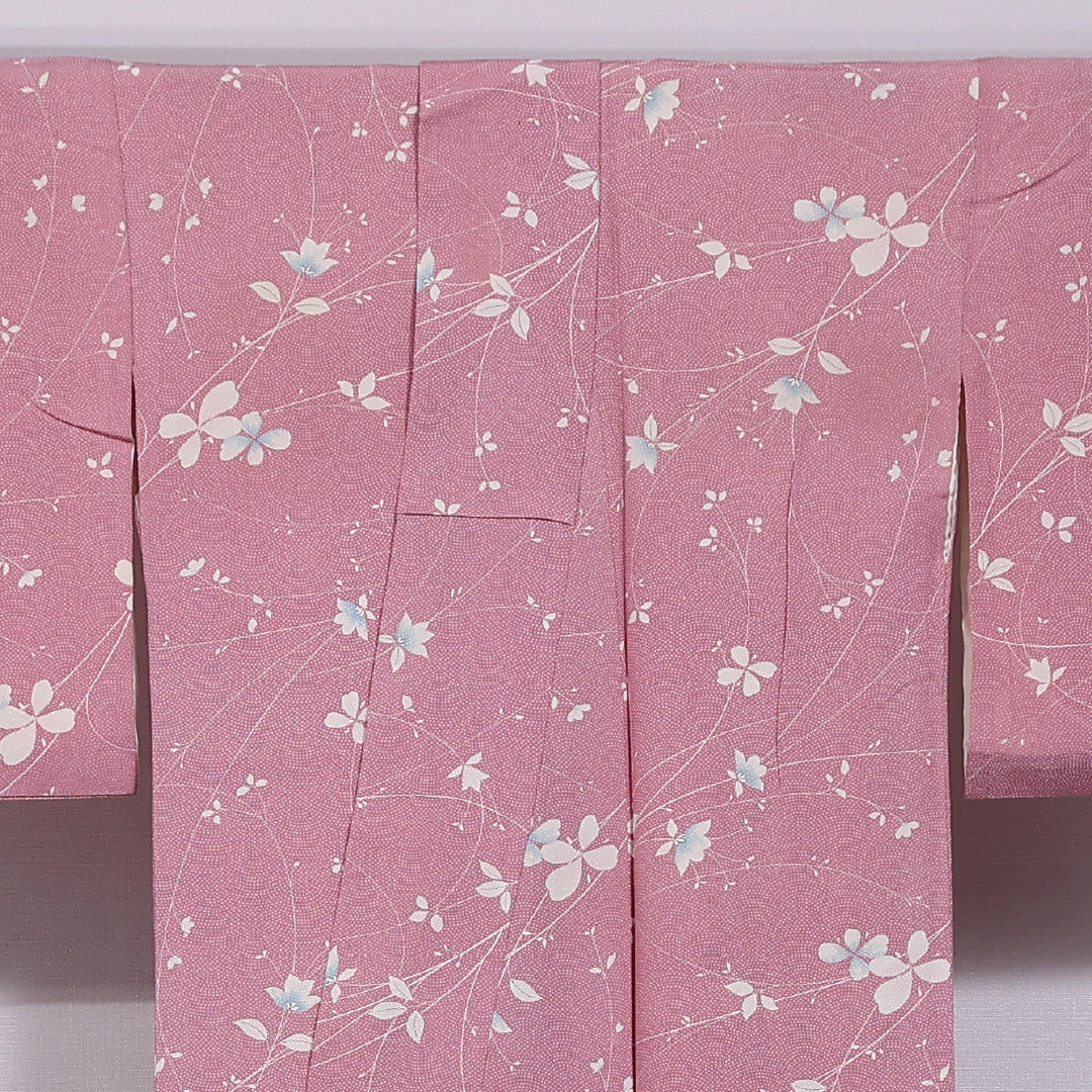 小紋 袷 身丈155cm 裄丈64cm 正絹 Cランク インフォーマル 広衿 Mサイズ 花柄 ピンク系 LP 1221-11431