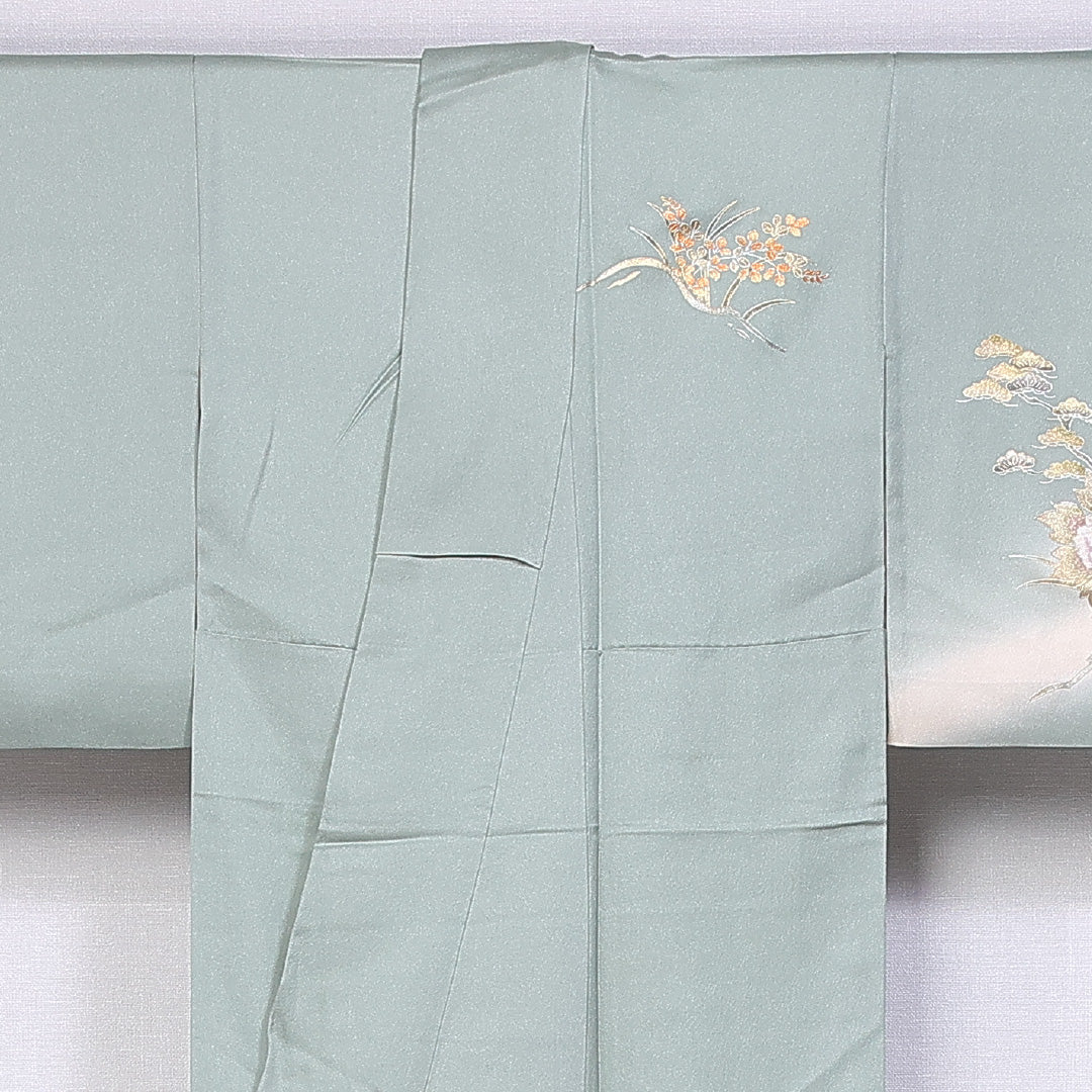 訪問着 身丈155cm 裄丈62cm 正絹 Sランク 袷 広衿 笠松 扇子 牡丹 御所車 1212-10224