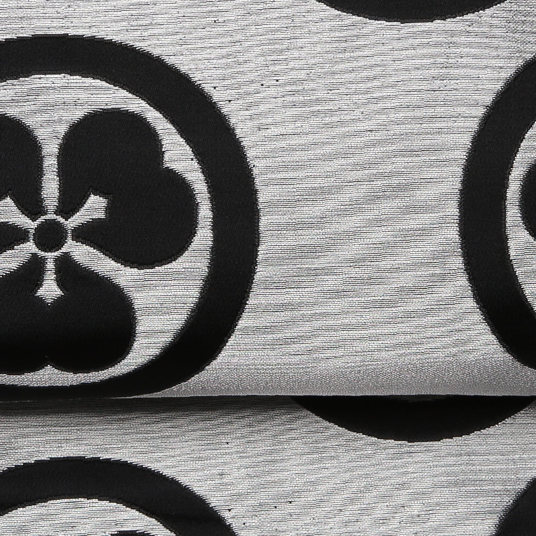 名古屋帯 帯丈362cm Sランク 名古屋仕立て 六通 正絹 家紋柄 舞台用 セミフォーマル グレー系 1224-01605