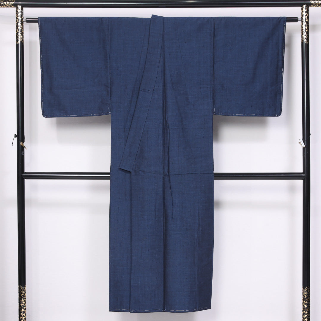アンサンブル 男着物 袷 身丈142cm 裄丈68cm 正絹 Aランク カジュアル バチ衿 Mサイズ 風景柄 紺系 RP 1224-06287