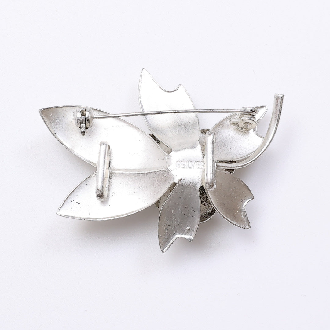 帯留め ピン・トンボ シルバーメッキ 淡水真珠 横幅5.3cm 長さ4cm 銀系 Aランク 1231-000188