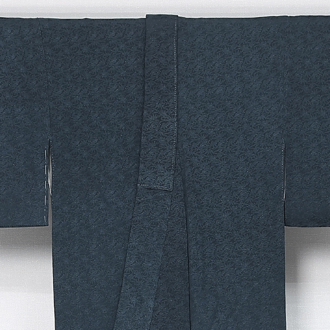 お召 身丈151cm 裄丈62.5cm Sランク S 正絹 袷 バチ衿 シック 流水 紅葉 笹 カジュアル 緑系 1265-11997