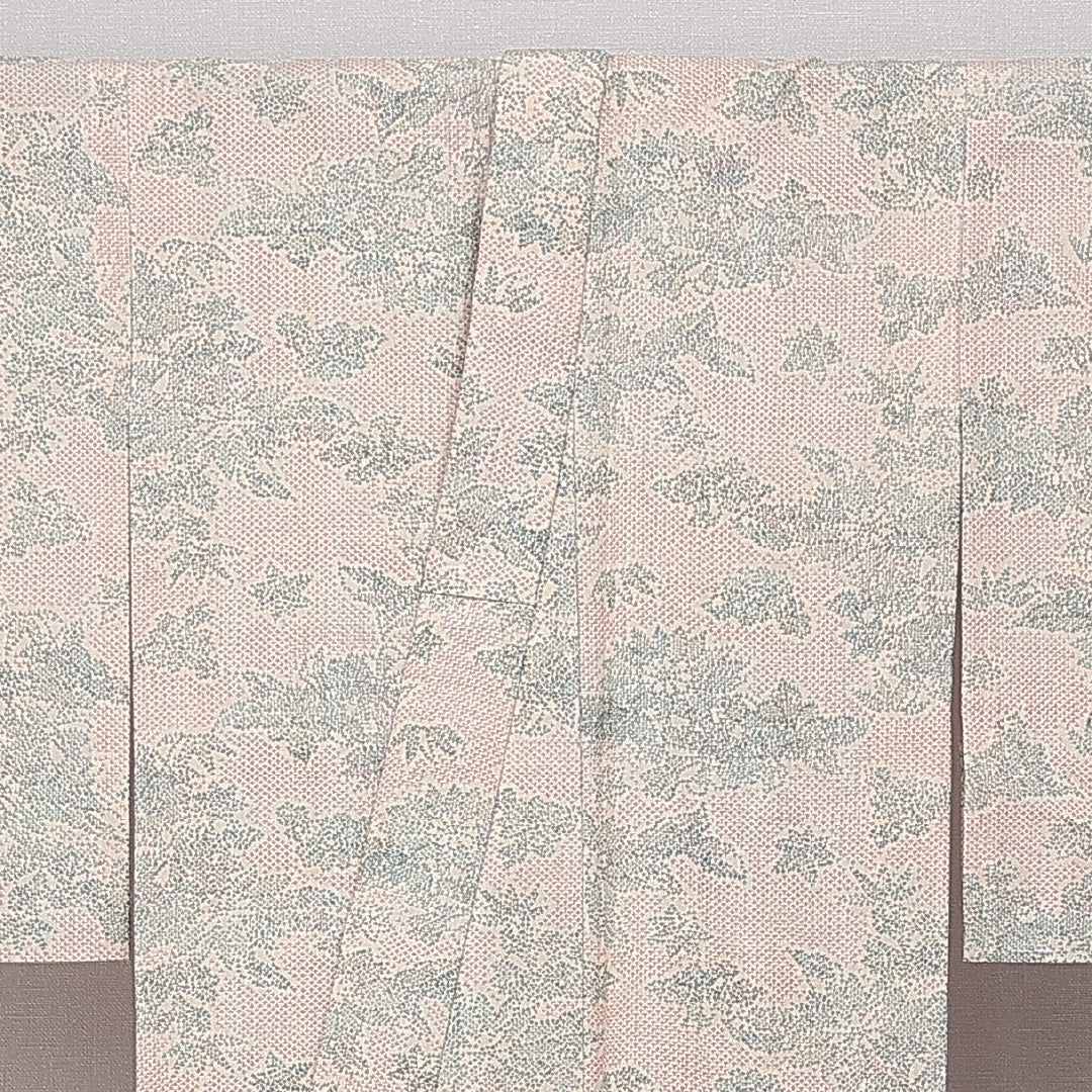 洗える着物 ウールの紬 単衣 身丈157cm 裄丈62cm ウール Aランク カジュアル バチ衿 Mサイズ 笹 クリーム系 HP 1223-14368