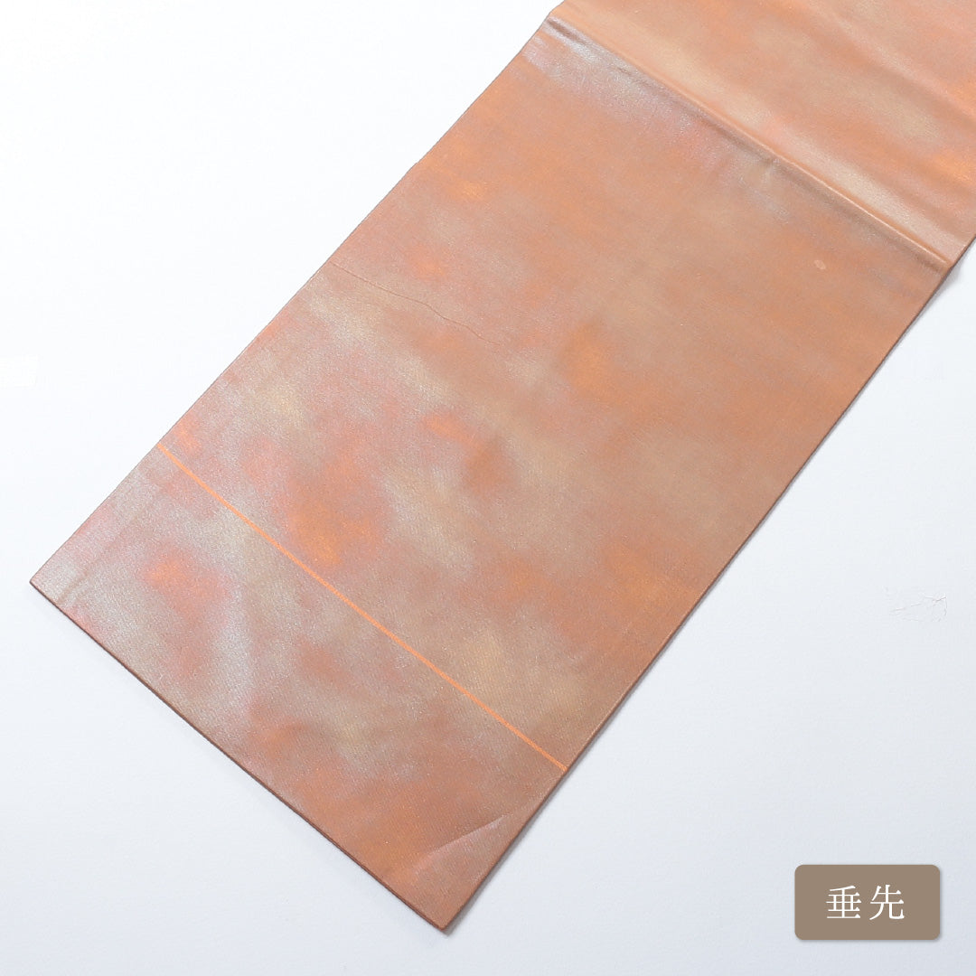 名古屋帯 帯丈350cm 全通 名古屋仕立て 正絹 無地 引箔 カジュアル Aランク 朱系 1224-00700-316 1224-00700