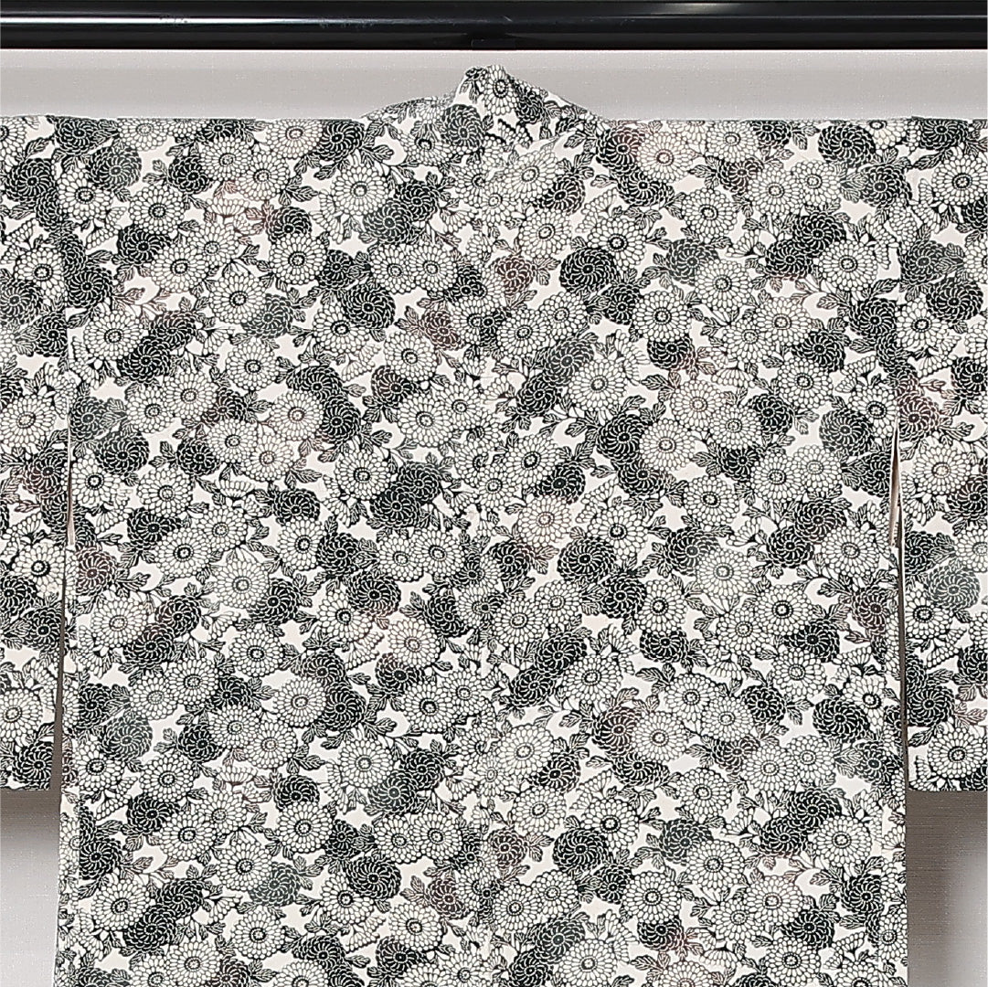 羽織 袷 身丈83cm 裄丈65cm 正絹 Aランク カジュアル Mサイズ 菊 白系 RP 1232-12783