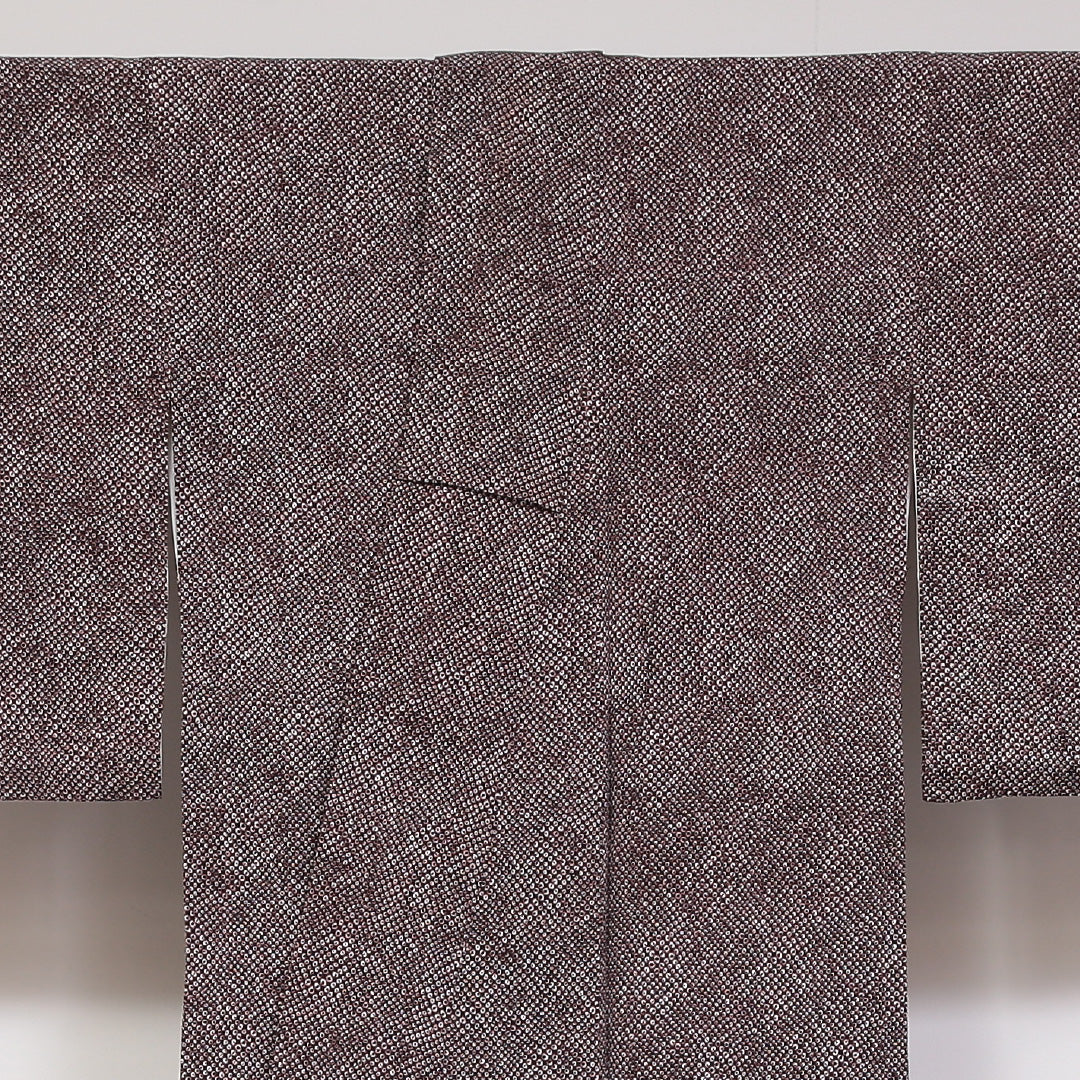 小紋 袷 身丈154cm 裄62cm 茶系 鹿の子 市松 正絹 Bランク 1215-01780-4214