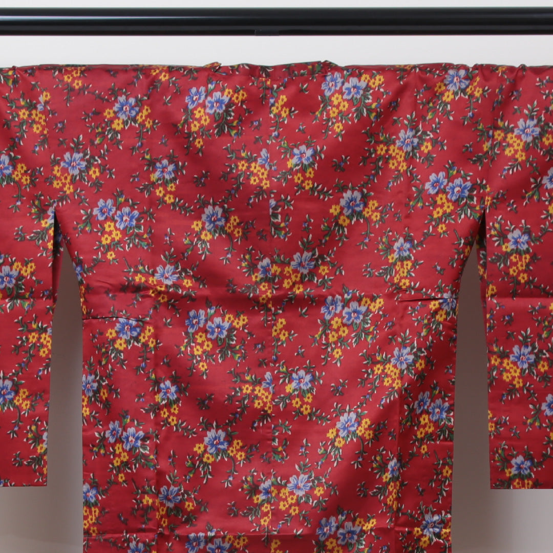 道行コート 洗える着物 袷 身丈128cm 裄丈65cm ポリエステル Cランク Mサイズ フォーマル 花柄 赤系 1263-05661