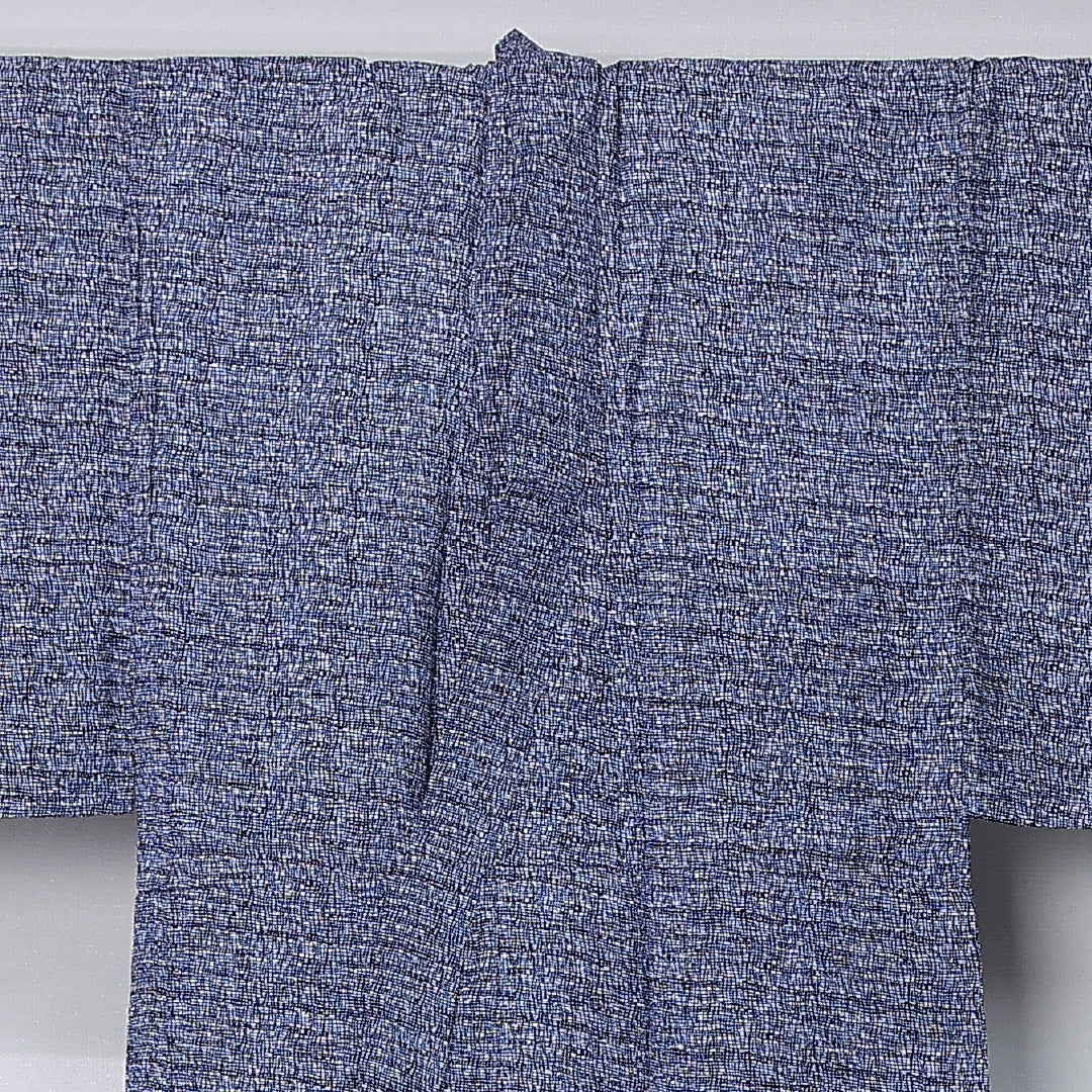 夏物 洗える着物 麻の紬 夏物 身丈138cm 裄丈65cm 麻 Sランク カジュアル バチ衿 XSサイズ 居敷当て 肩当て 創作柄 青系 RP 1223-12371