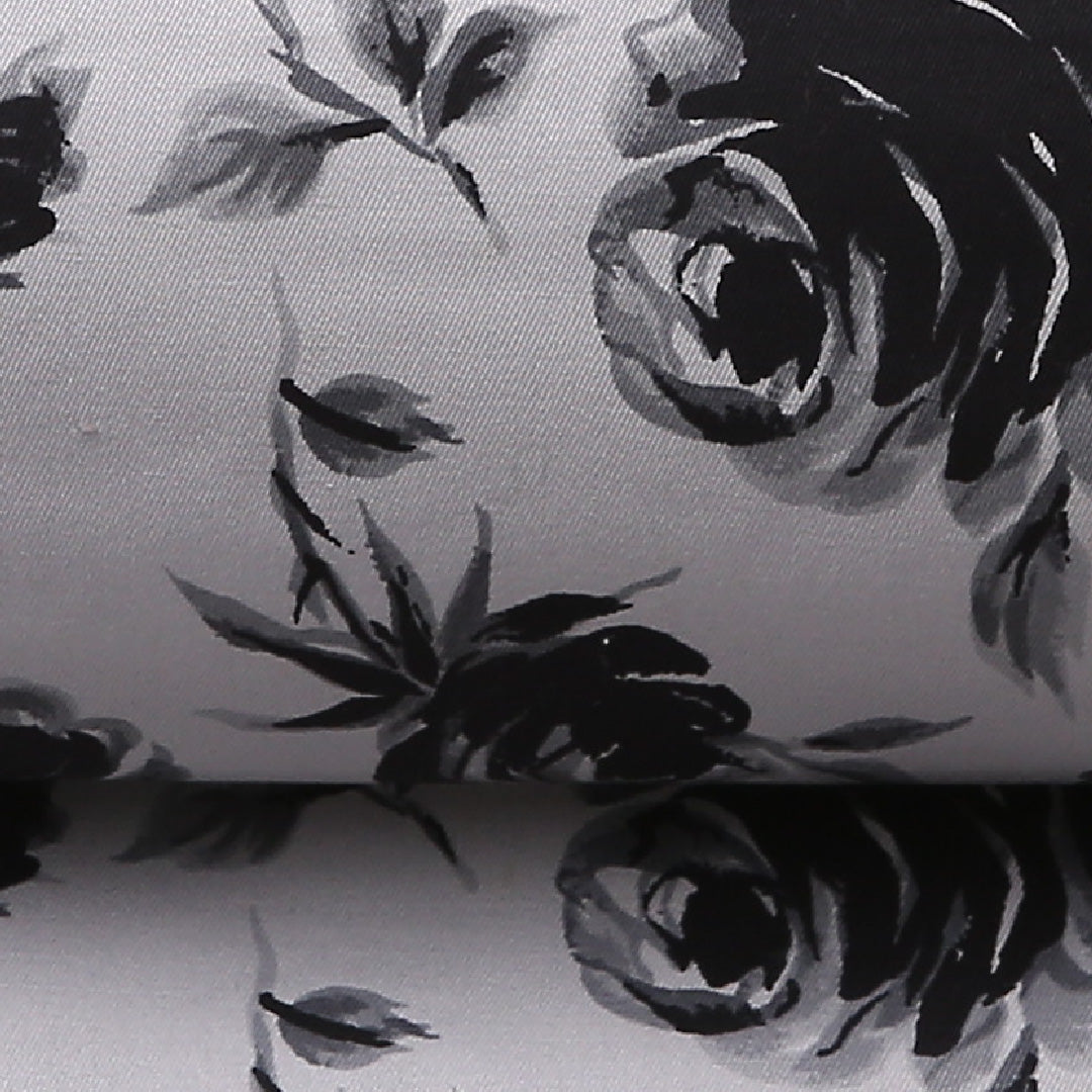 九寸 名古屋帯 帯丈333cm 名古屋仕立て 全通 Cランク カジュアル 正絹 薔薇 写実的 モダン グレー系 1224-02778