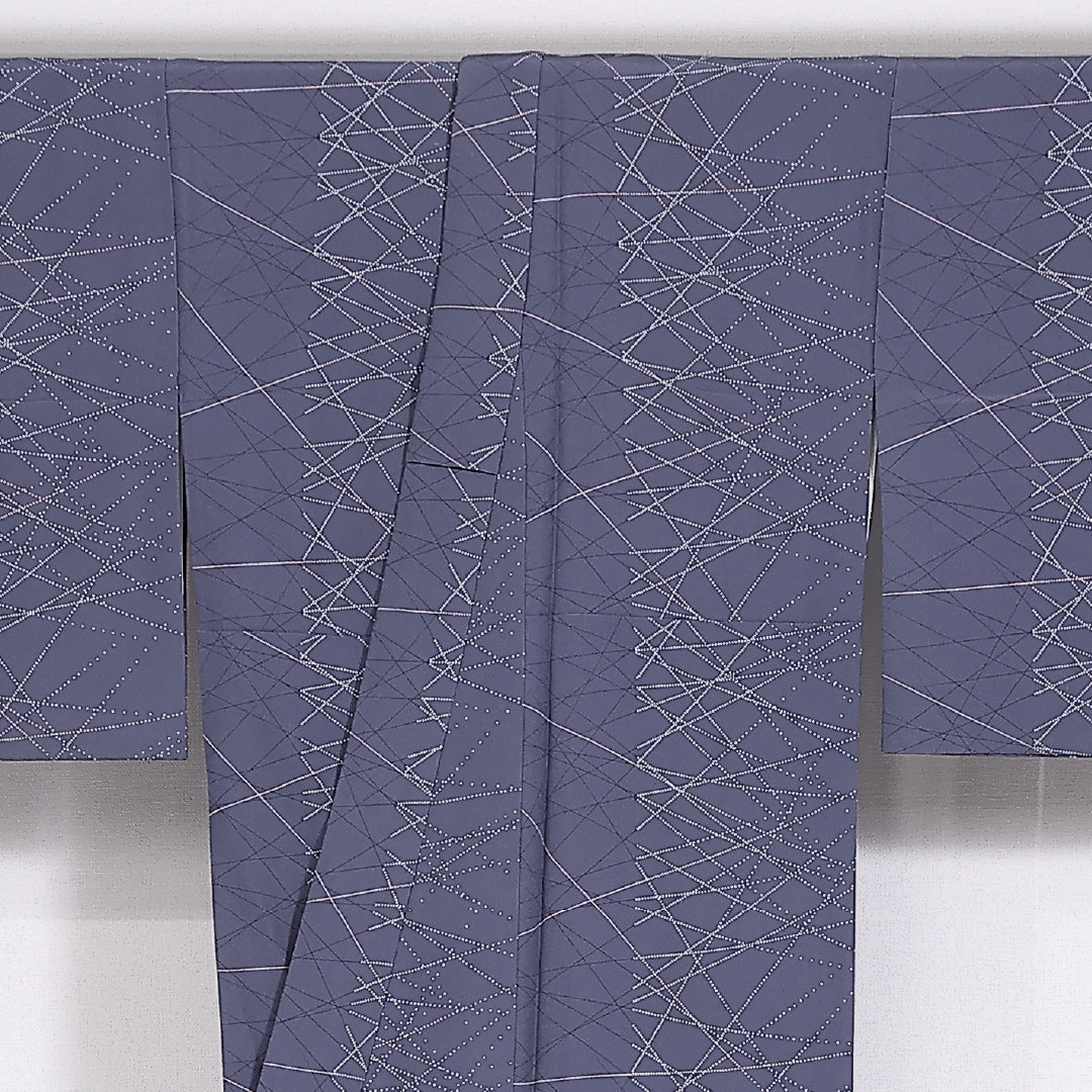小紋 袷 身丈160cm 裄63.5cm 正絹 創作 青系 ちりめん Aランク 1215-02477
