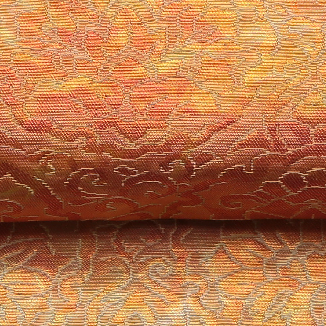 袋帯 六通 帯丈404cm セミフォーマル Sランク 正絹 引箔 唐華 正倉院文様 朱系 1223-01440