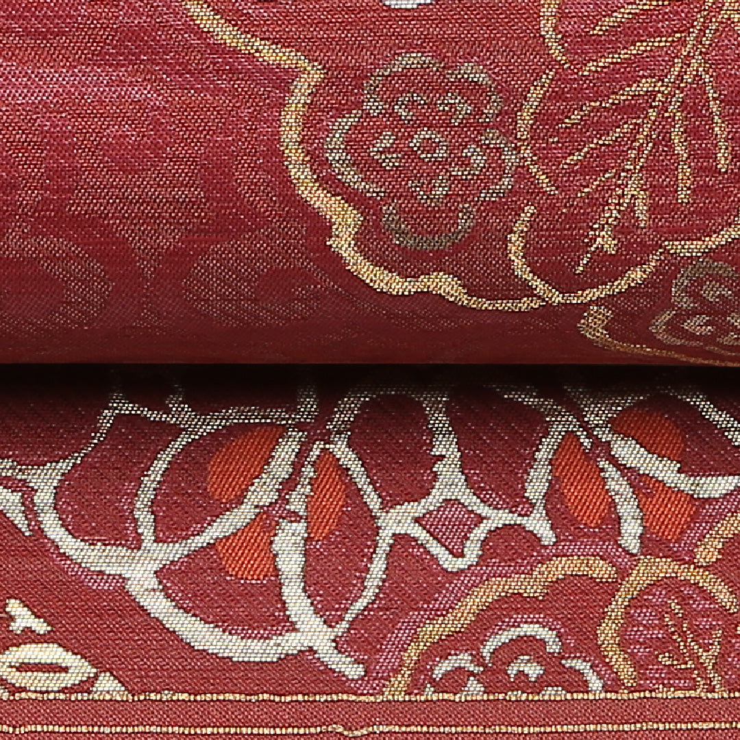 アンティーク 名古屋帯 帯丈326cm Aランク 名古屋仕立て ポイント柄 正絹 宝相華 セミフォーマル 赤系 1224-01462