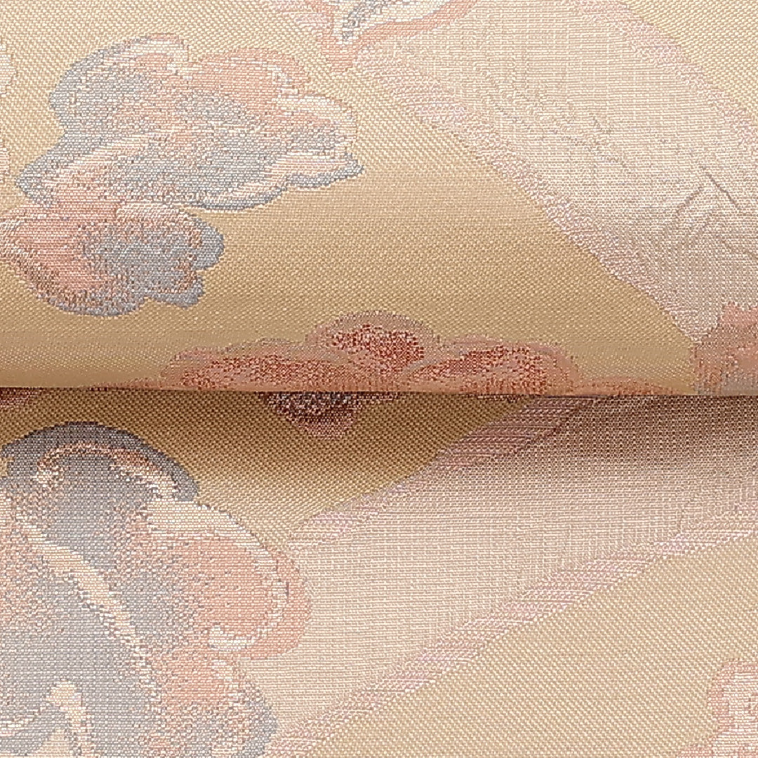 袋帯 帯丈424cm 六通 牡丹 金糸 セミフォーマル 金系 正絹 Sランク 1223-00967