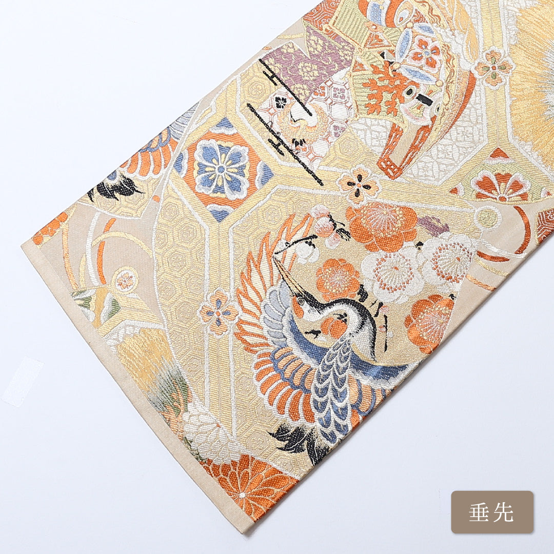 アンティーク 丸帯 帯丈406cm 全通 仕立て上がり フォーマル Cランク 宝船 金系 1223-00822-521 1223-00822