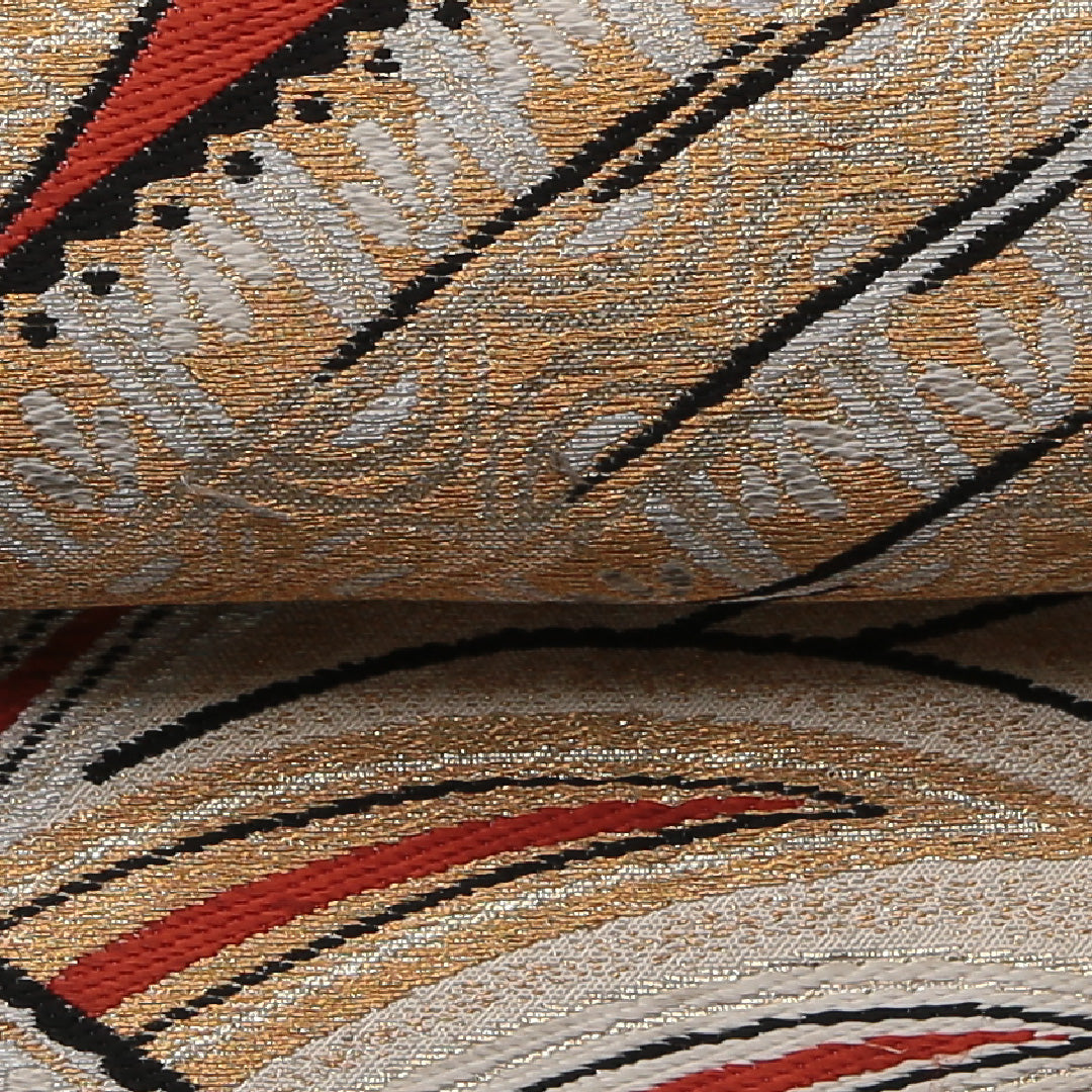 アンティーク 袋帯 帯丈418cm 正絹 六通 孔雀 花柄 クリーム系 1243-01357