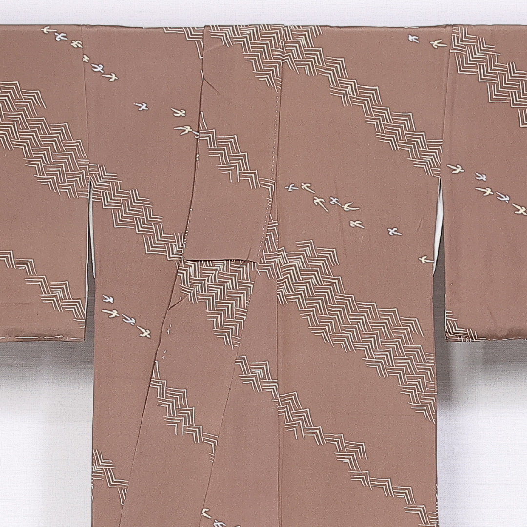 小紋 袷 身丈157cm 裄丈65cm 正絹 Sランク インフォーマル 広衿 Mサイズ 燕 茶系 RP 1221-10171