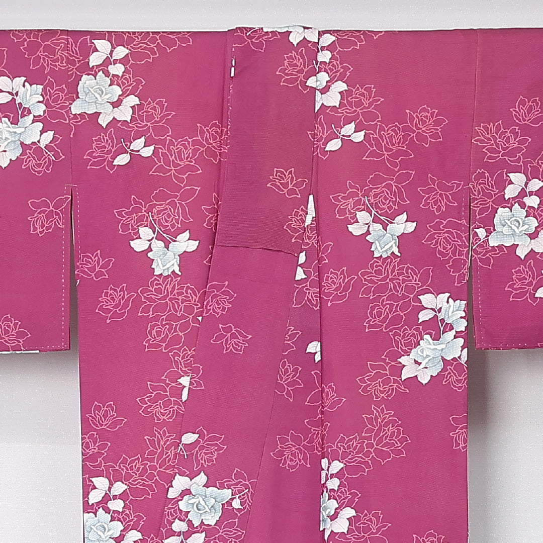 アンティーク 小紋 袷 身丈146cm 裄丈62cm 正絹 Bランク 広衿 XSサイズ 薔薇 紫系 M4 1221-12478
