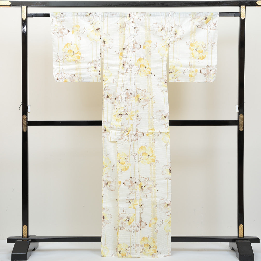 新品 浴衣 身丈163cm 裄丈67cm 木綿 洗える着物 花柄 Nランク 1218-00032