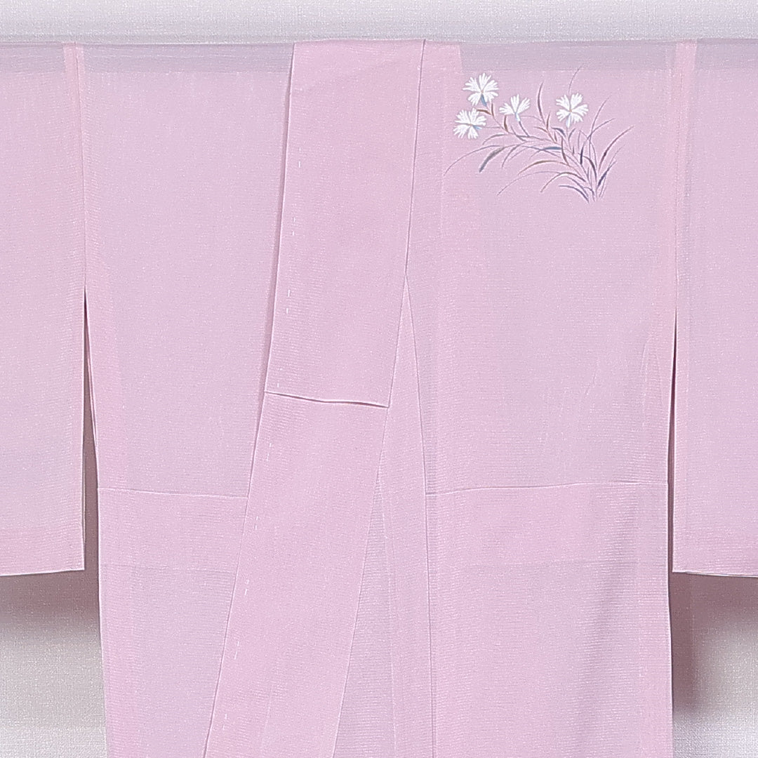 夏物 訪問着 絽 身丈147cm 裄丈55cm 正絹 Aランク セミフォーマル 広衿 XSサイズ 遠山 桔梗 撫子 ピンク系 M4 1217-11202