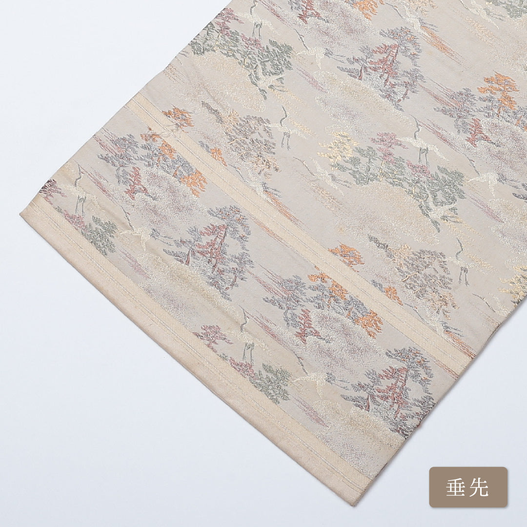 アンティーク 丸帯 帯丈402cm 全通 唐織 吉祥文様 松 フォーマル クリーム系 正絹 Aランク 1223-00585