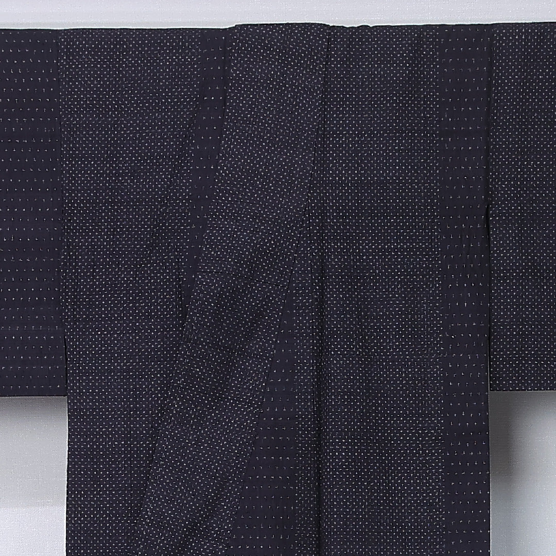 紬 単衣 身丈152cm 裄丈62cm 正絹 Sランク カジュアル 広衿 Sサイズ 居敷当て 十字絣 グレー系 RP 1223-12257