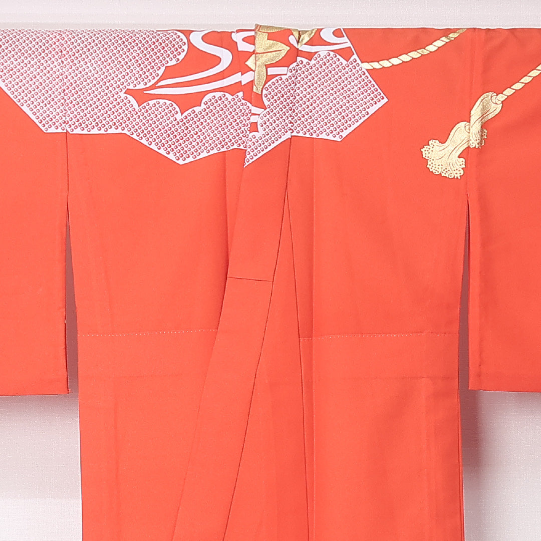洗える着物 訪問着 単衣 身丈153cm 裄丈66cm ポリエステル Sランク セミフォーマル バチ衿 Sサイズ 扇 花菱亀甲 紅葉 朱系 RP 1217-12444