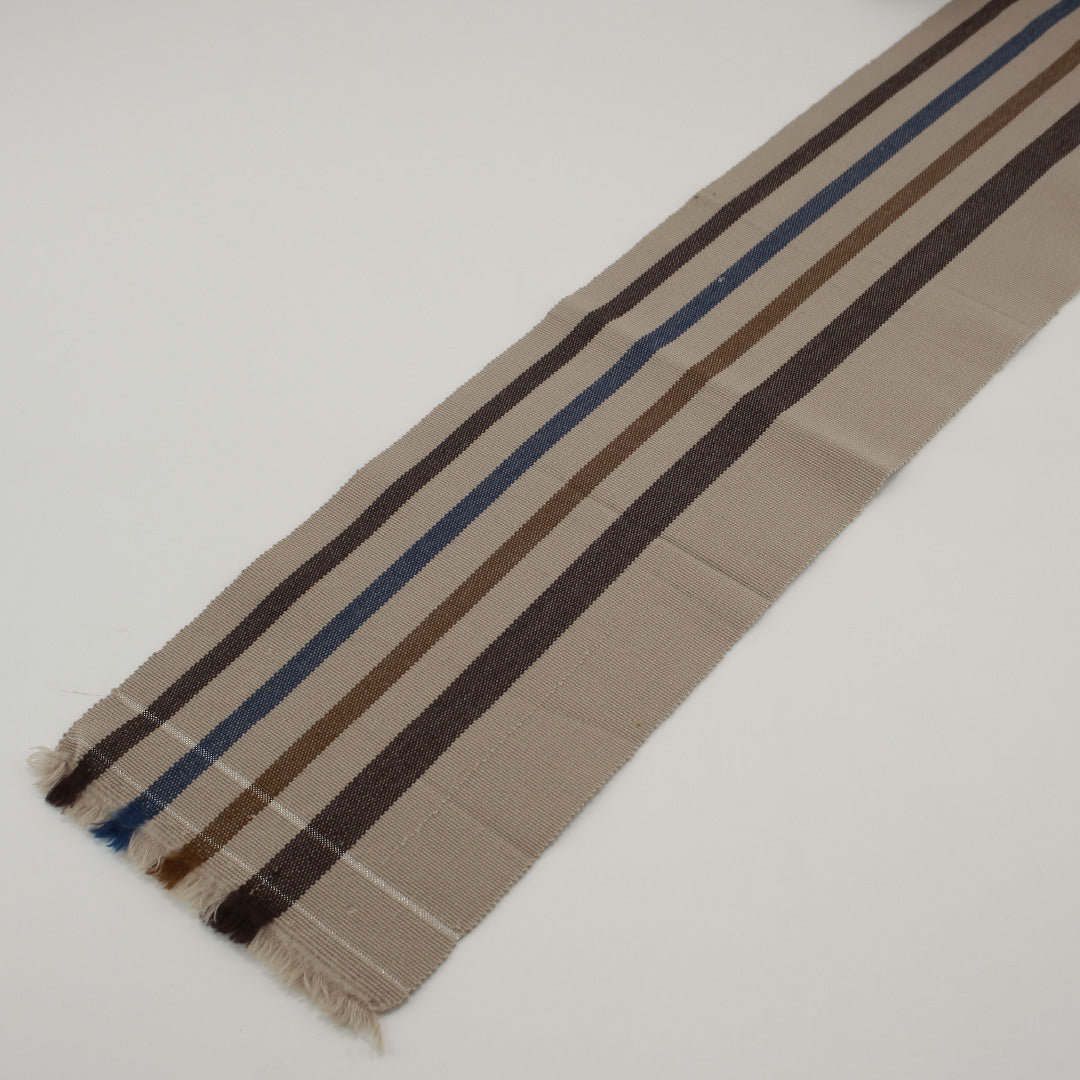 半幅帯 帯丈312cm 縞 ポリエステル 単衣帯 全通 未仕立て カジュアル Bランク 茶系 1225000171414