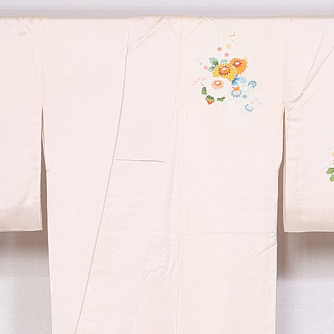 訪問着 袷 身丈163cm 裄丈64cm 正絹 Aランク セミフォーマル 広衿 Lサイズ 金彩 花籠 クリーム系 RP 1217-10388