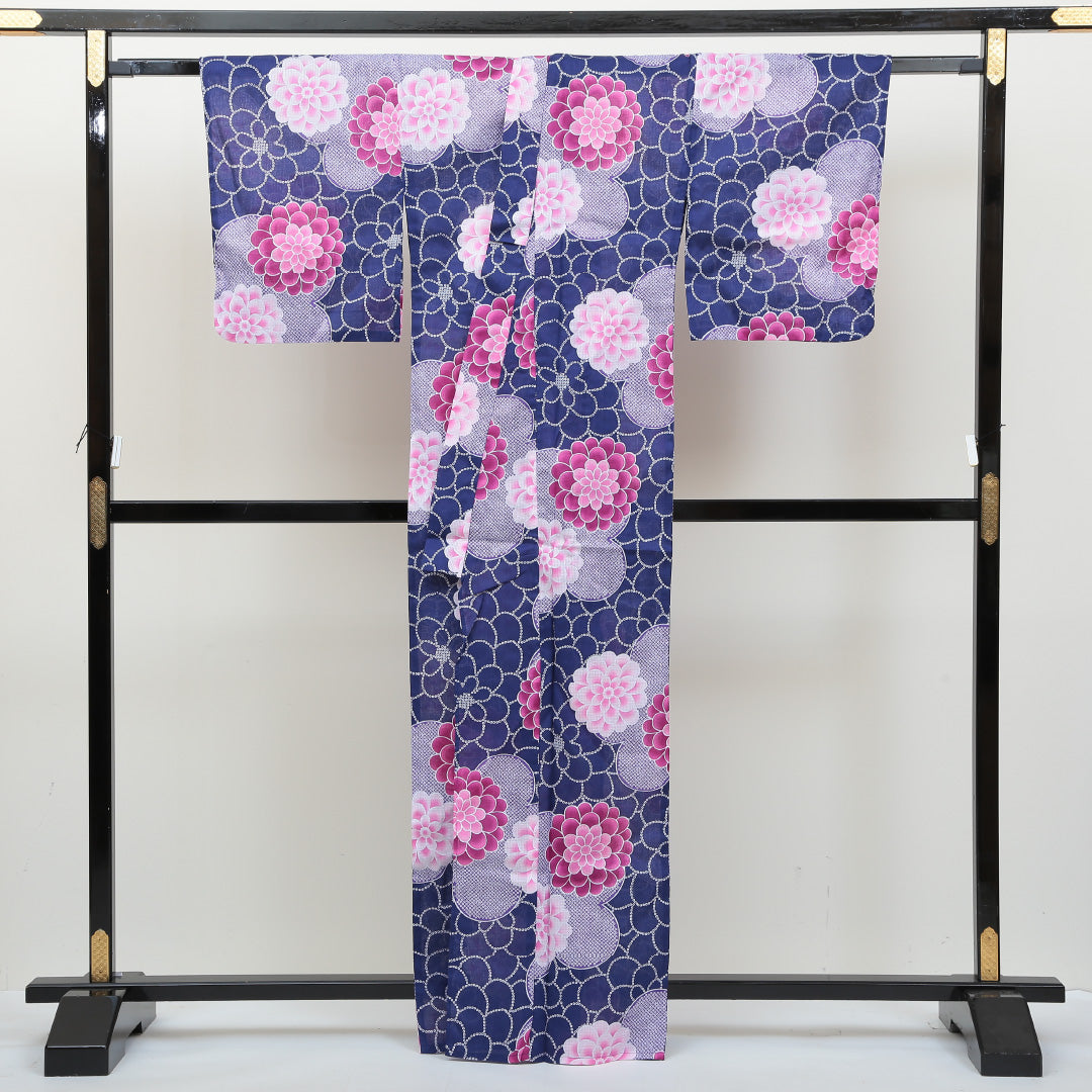 新品 浴衣 身丈163cm 裄丈67cm 木綿 洗える着物 牡丹 Nランク 1218-00030