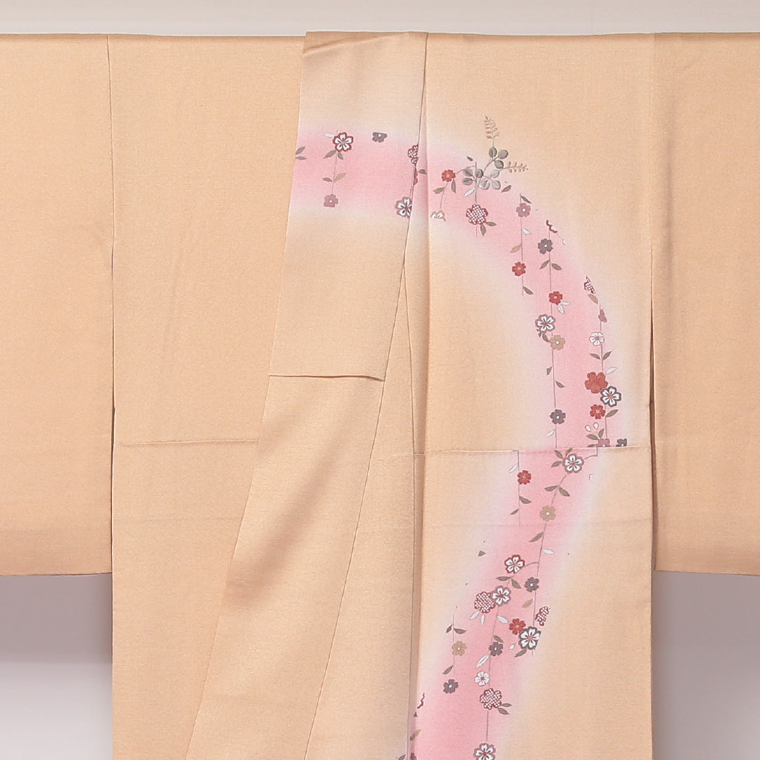 訪問着 袷 身丈160~164cm 裄64cm 正絹 桜 刺繍 クリーム系 Aランク 1212-00612