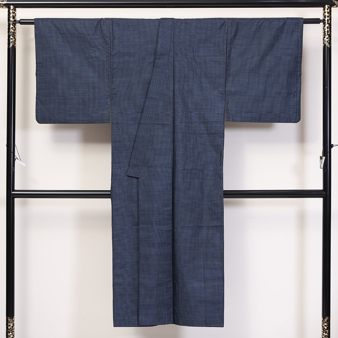 アンサンブル 男着物 (本場大島紬) 袷 身丈137cm 裄丈65cm 正絹 Sランク インフォーマル 棒衿 Sサイズ 証紙 亀甲 青系 PO 1224-06238