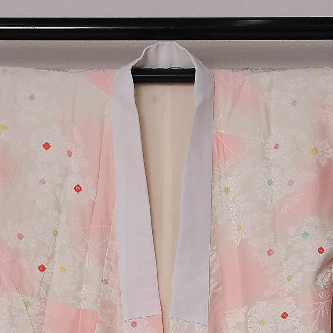 振袖用 長襦袢 袷 身丈127cm 裄丈62cm 正絹 Sランク Mサイズ ぼかし染 菊 ピンク系 RP 1240-12630
