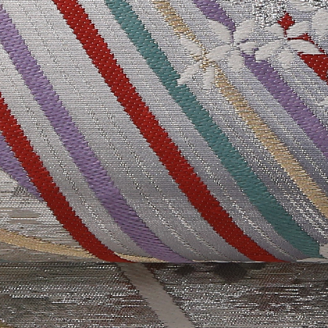 振袖用 袋帯 帯丈424cm 正絹 六通 創作柄 銀系 1243-01659