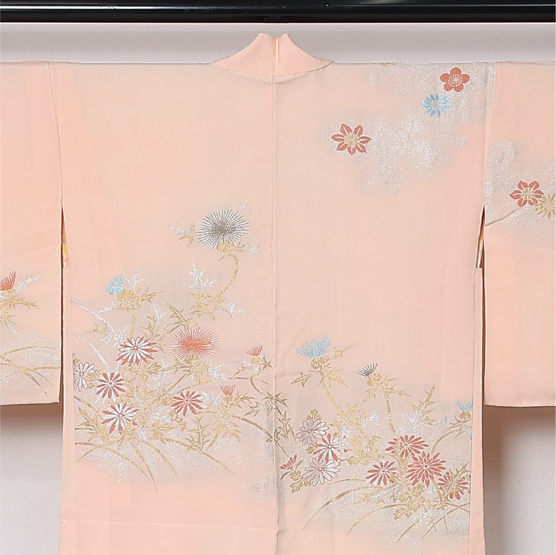 絵羽羽織 袷 身丈93cm 裄丈63cm 正絹 Cランク インフォーマル Sサイズ 紐あり 撫子 菊 ピンク系 LP 1234-12903