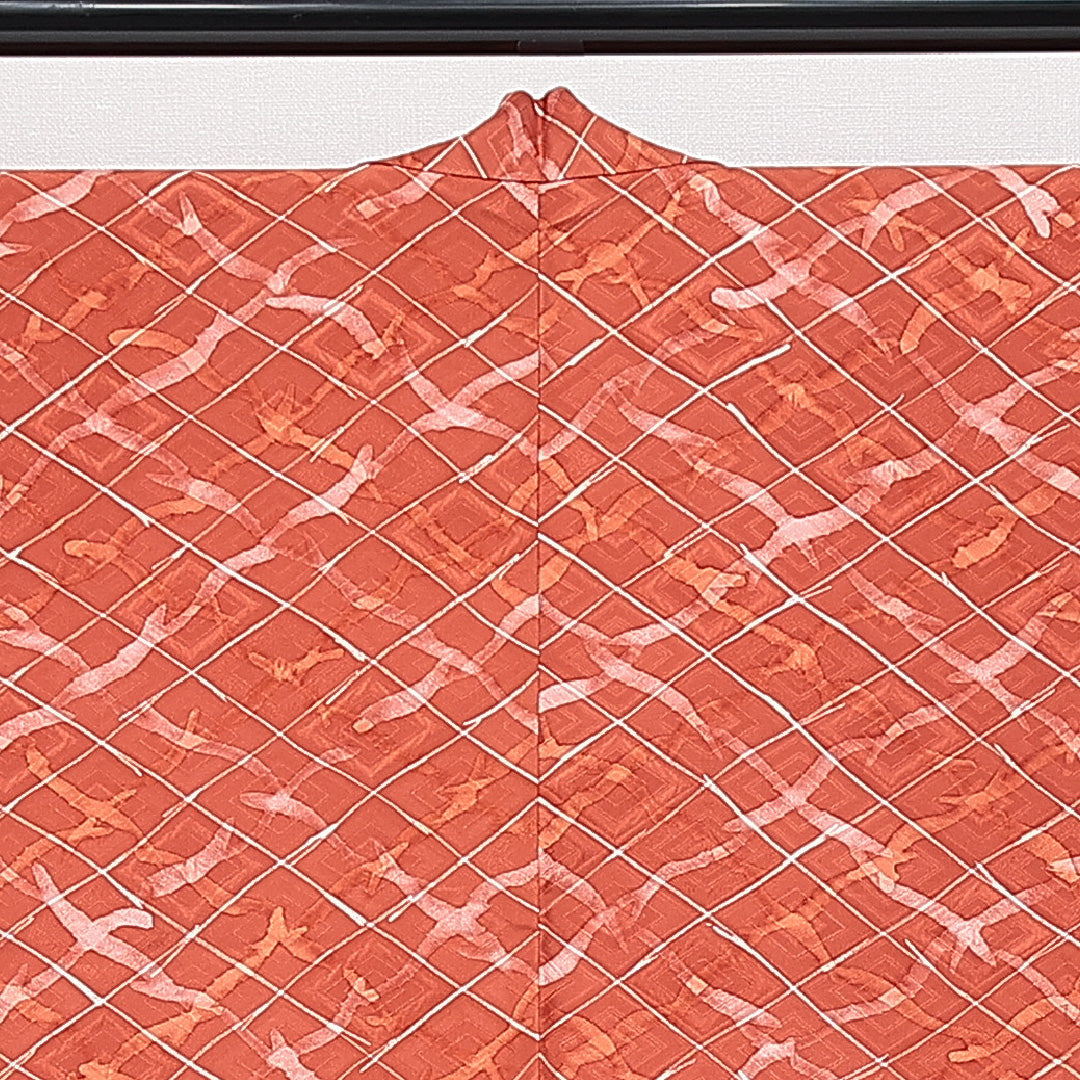 羽織 袷 身丈82cm 裄丈65cm 正絹 Sランク カジュアル Mサイズ 菱 朱系 RP 1232-14653