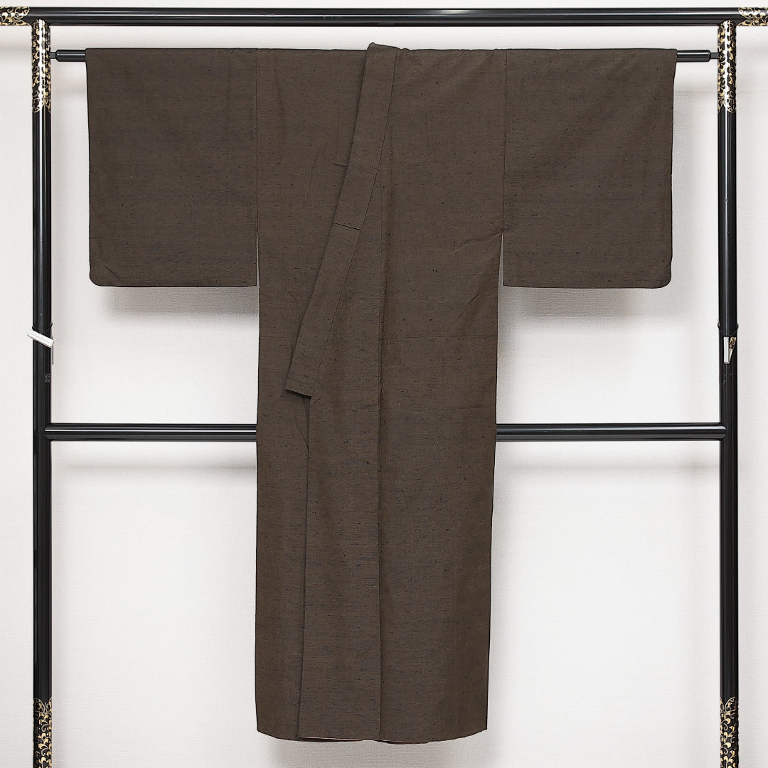 男着物 袷 身丈139cm 裄丈68cm 正絹 Aランク カジュアル 棒衿 Sサイズ 無地 茶系 HP 1224-13954