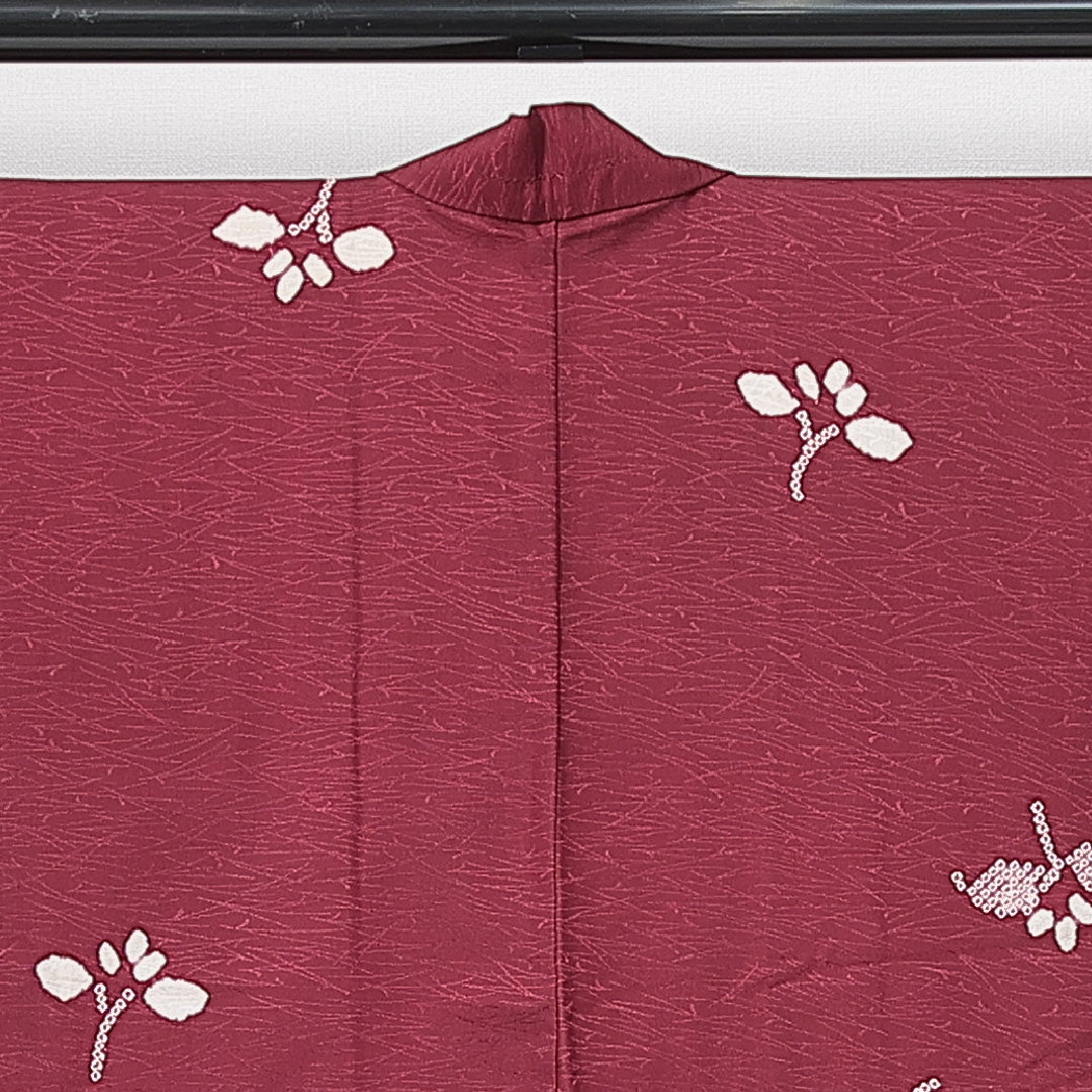羽織 袷 身丈79cm 裄丈64cm 正絹 Aランク カジュアル Mサイズ 植物柄 赤系 HP 1232-14717